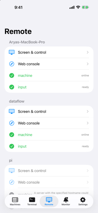 Remote control of each machine
